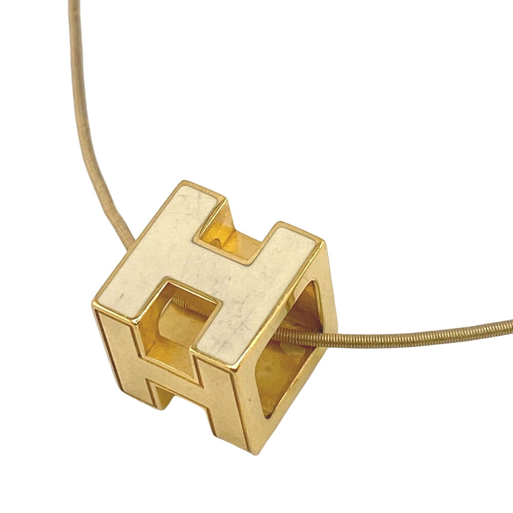 HERMES Necklace Gold Plated Ivory Cardue Ash H-cube Women Used