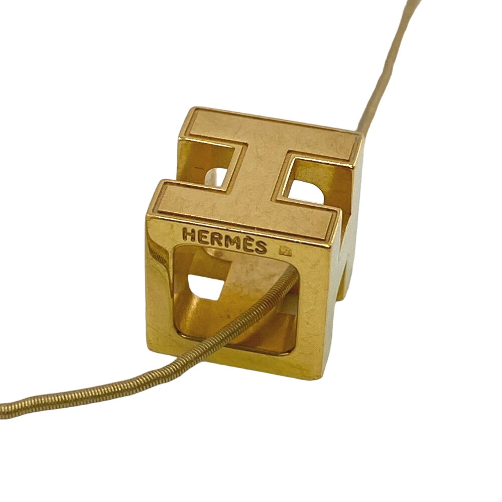 HERMES Necklace Gold Plated Ivory Cardue Ash H-cube Women Used