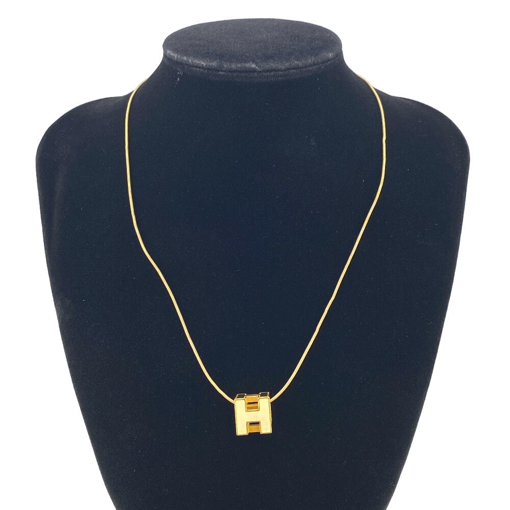 HERMES Necklace Gold Plated Ivory Cardue Ash H-cube Women Used