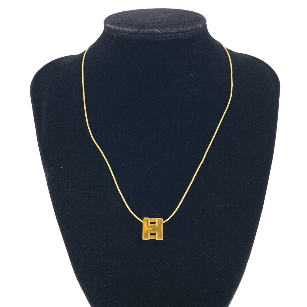 HERMES Necklace Gold Plated Ivory Cardue Ash H-cube Women Used
