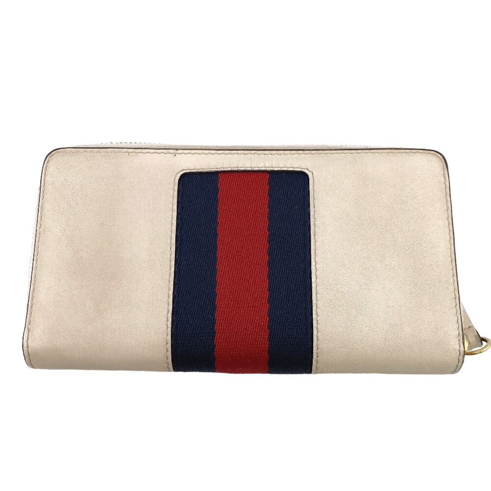 GUCCI Long Wallet Purse leather Ivory Zip Around Sherry line Silvi Women Used