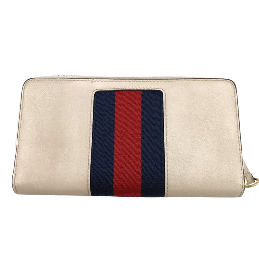GUCCI Long Wallet Purse leather Ivory Zip Around Sherry line Silvi Women Used