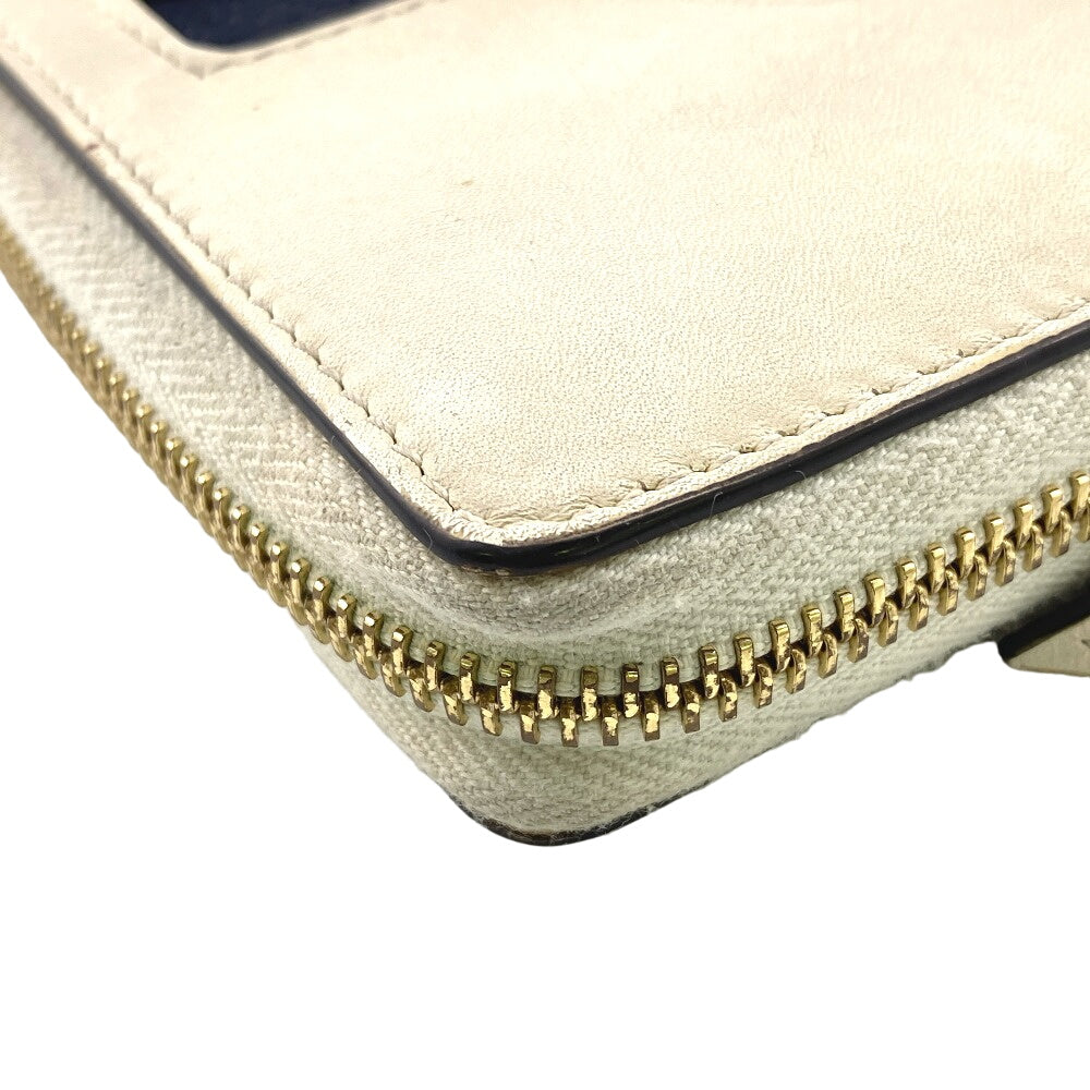 GUCCI Long Wallet Purse leather Ivory Zip Around Sherry line Silvi Women Used