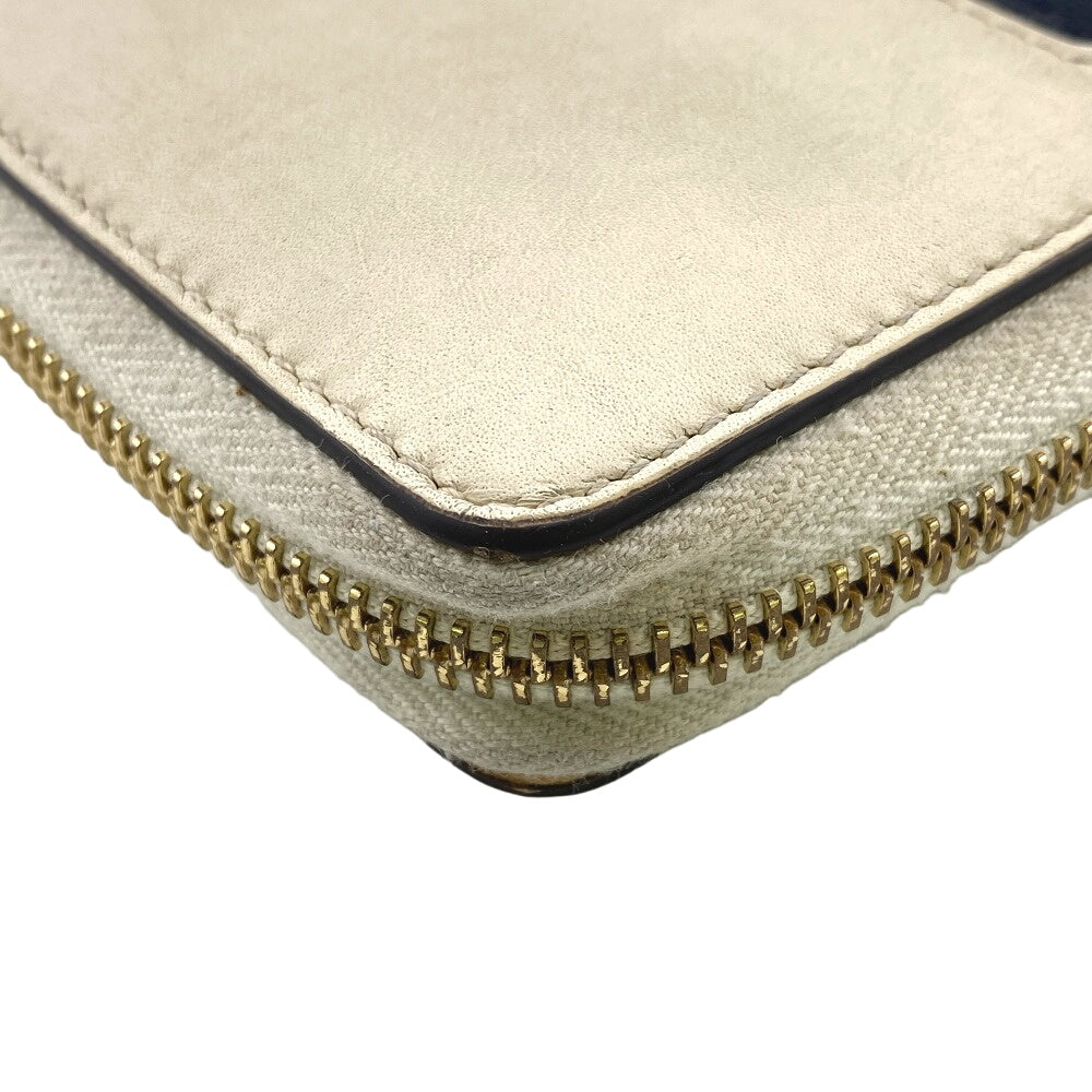 GUCCI Long Wallet Purse leather Ivory Zip Around Sherry line Silvi Women Used