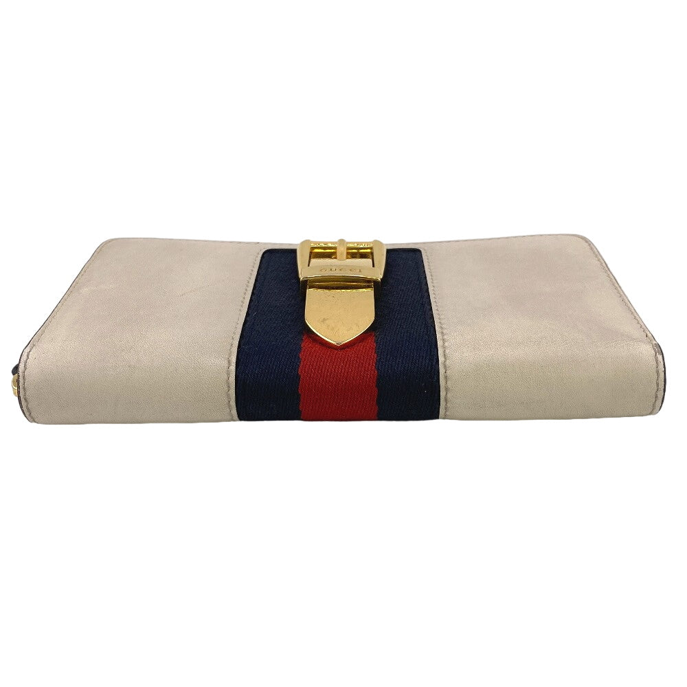 GUCCI Long Wallet Purse leather Ivory Zip Around Sherry line Silvi Women Used