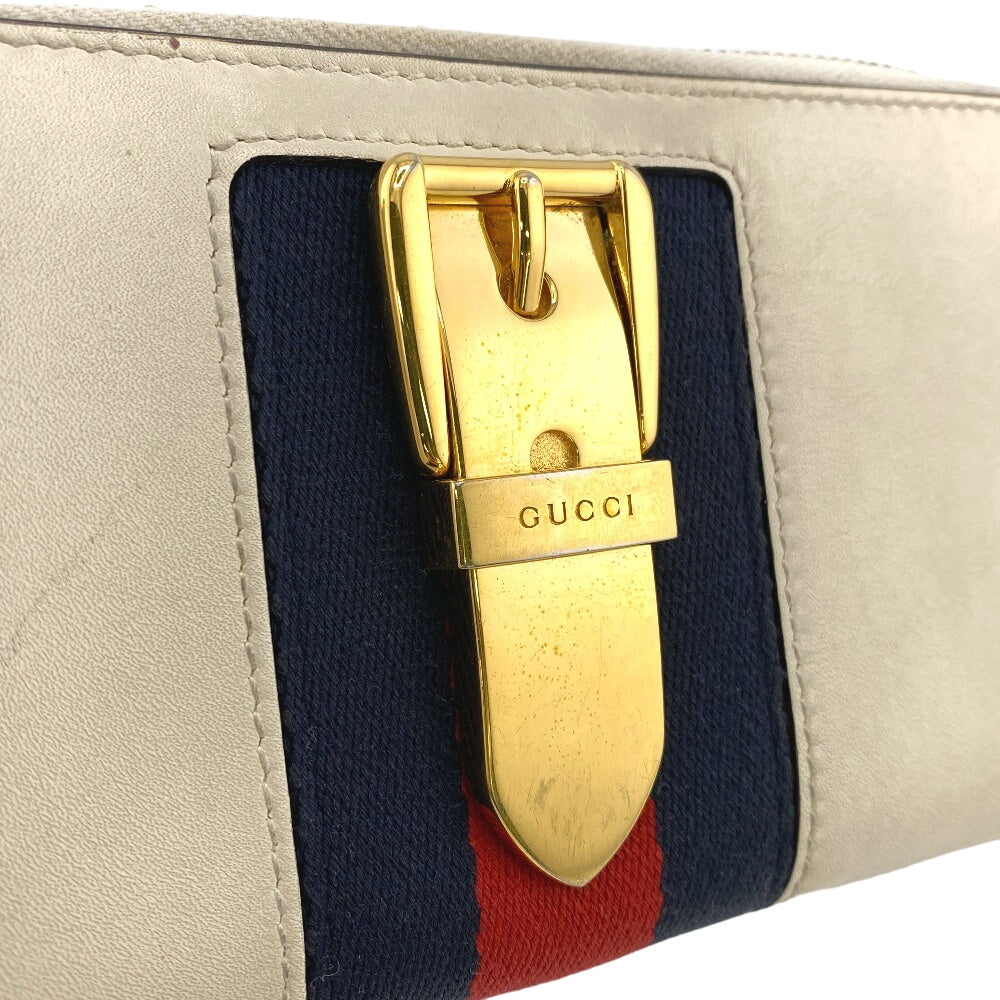 GUCCI Long Wallet Purse leather Ivory Zip Around Sherry line Silvi Women Used