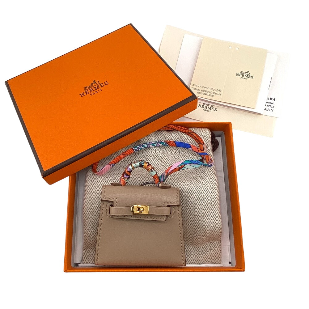 HERMES charm leather beige Kelly Twilly