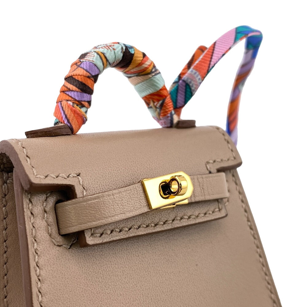 HERMES charm leather beige Kelly Twilly