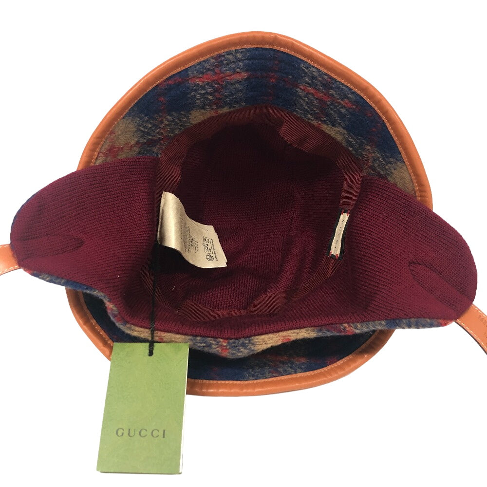 GUCCI hat 727244 Wool, Polyester Brown 58 M check unisex(Unisex) M Used
