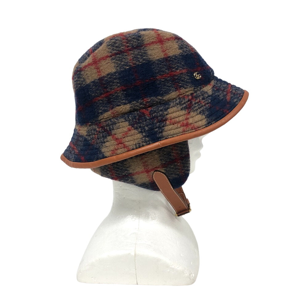 GUCCI hat 727244 Wool, Polyester Brown 58 M check unisex(Unisex) M Used