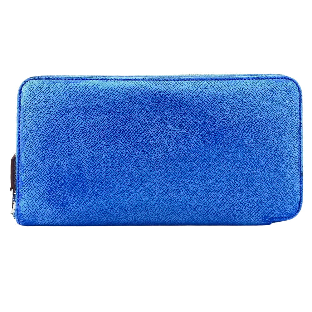 HERMES Long Wallet Purse Leather, Silk blue Azap Long Silk Inn