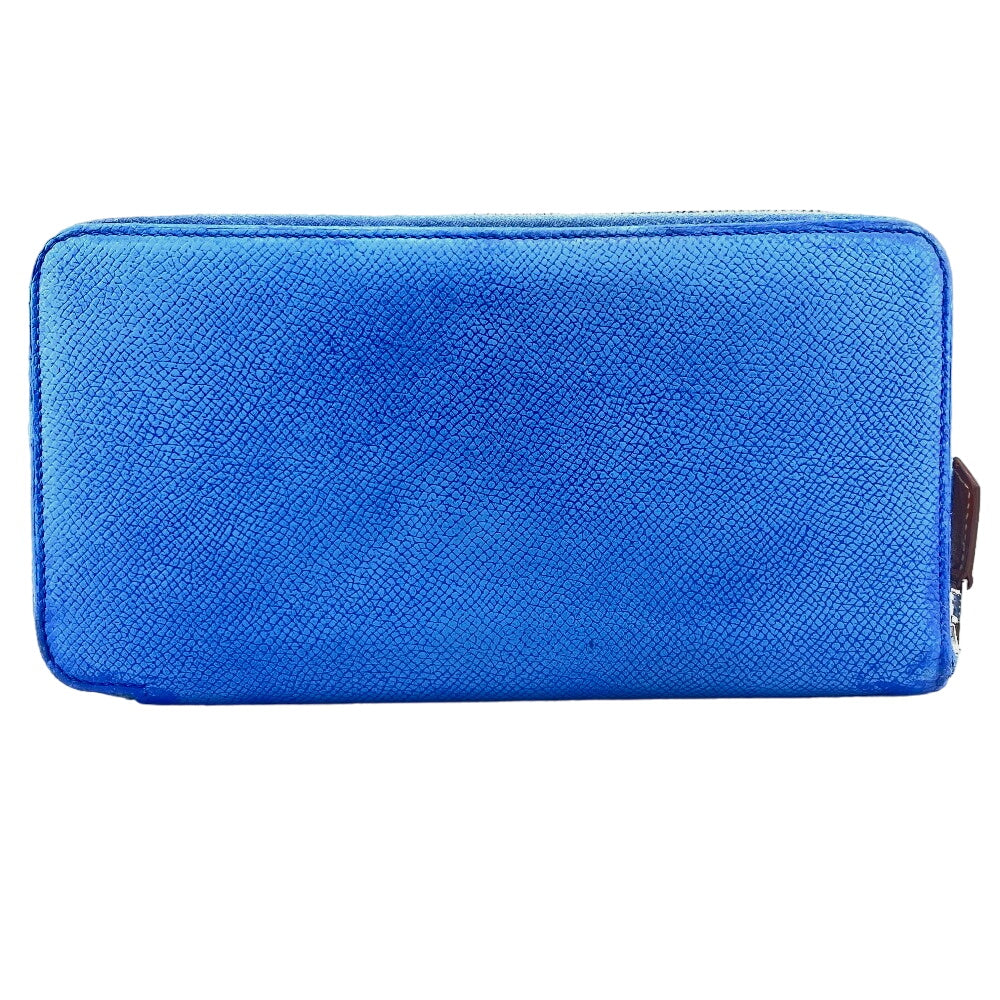 HERMES Long Wallet Purse Leather, Silk blue Azap Long Silk Inn