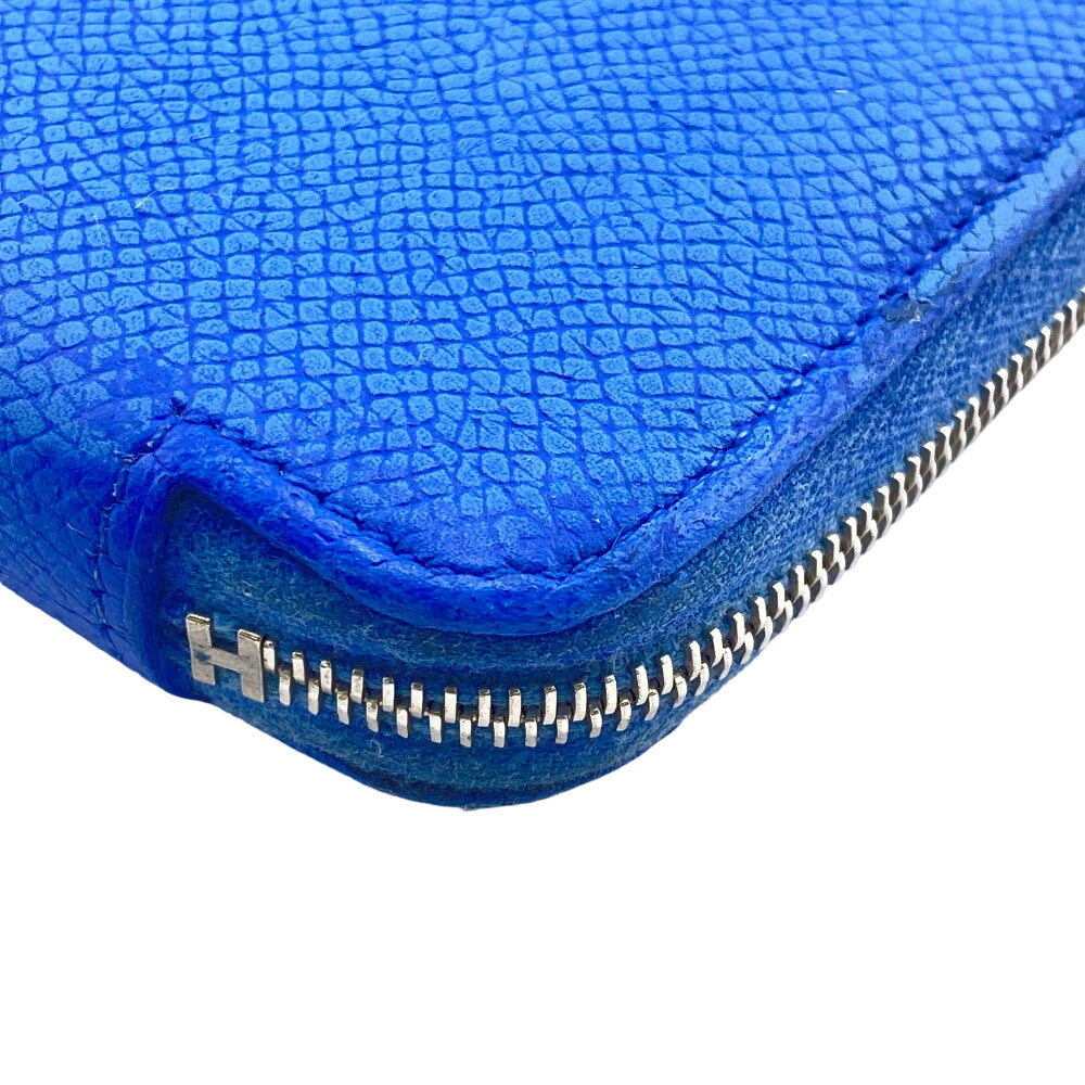 HERMES Long Wallet Purse Leather, Silk blue Azap Long Silk Inn