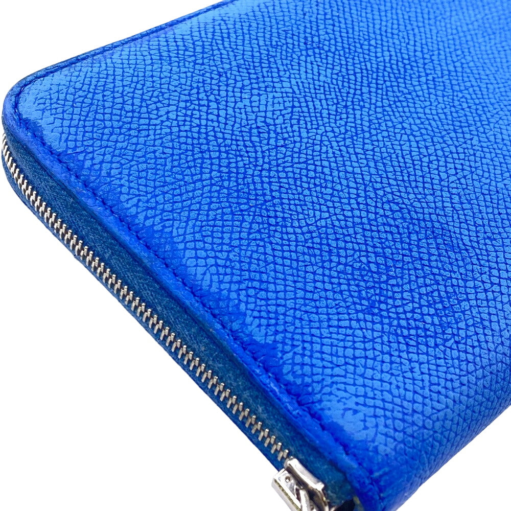 HERMES Long Wallet Purse Leather, Silk blue Azap Long Silk Inn