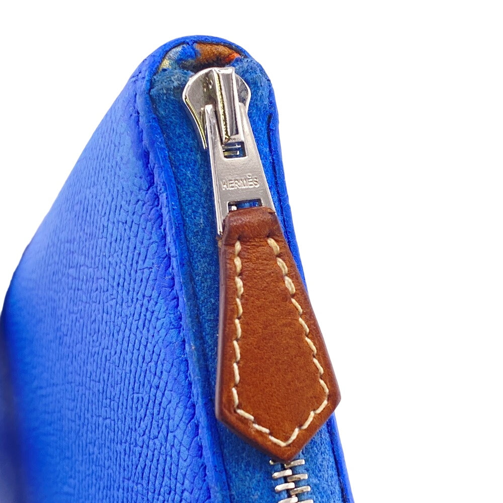 HERMES Long Wallet Purse Leather, Silk blue Azap Long Silk Inn