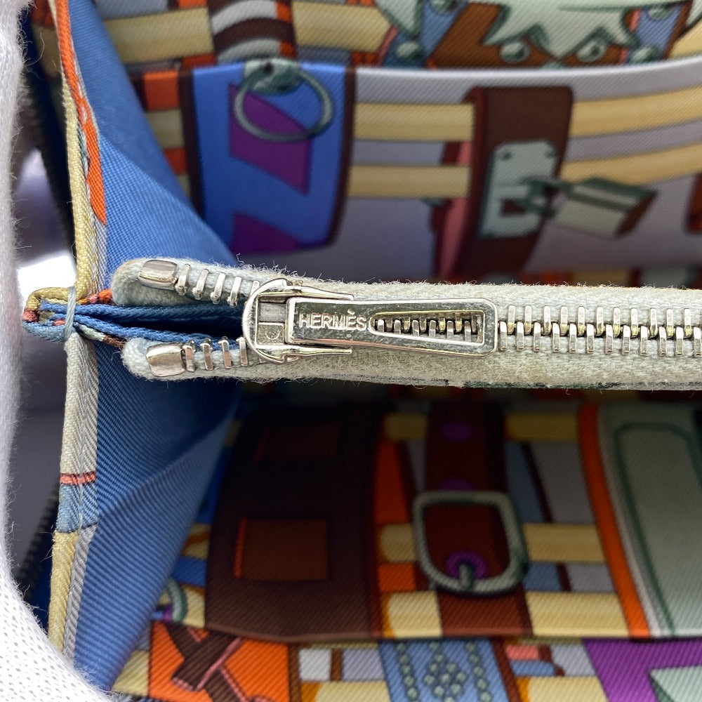 HERMES Long Wallet Purse Leather, Silk blue Azap Long Silk Inn