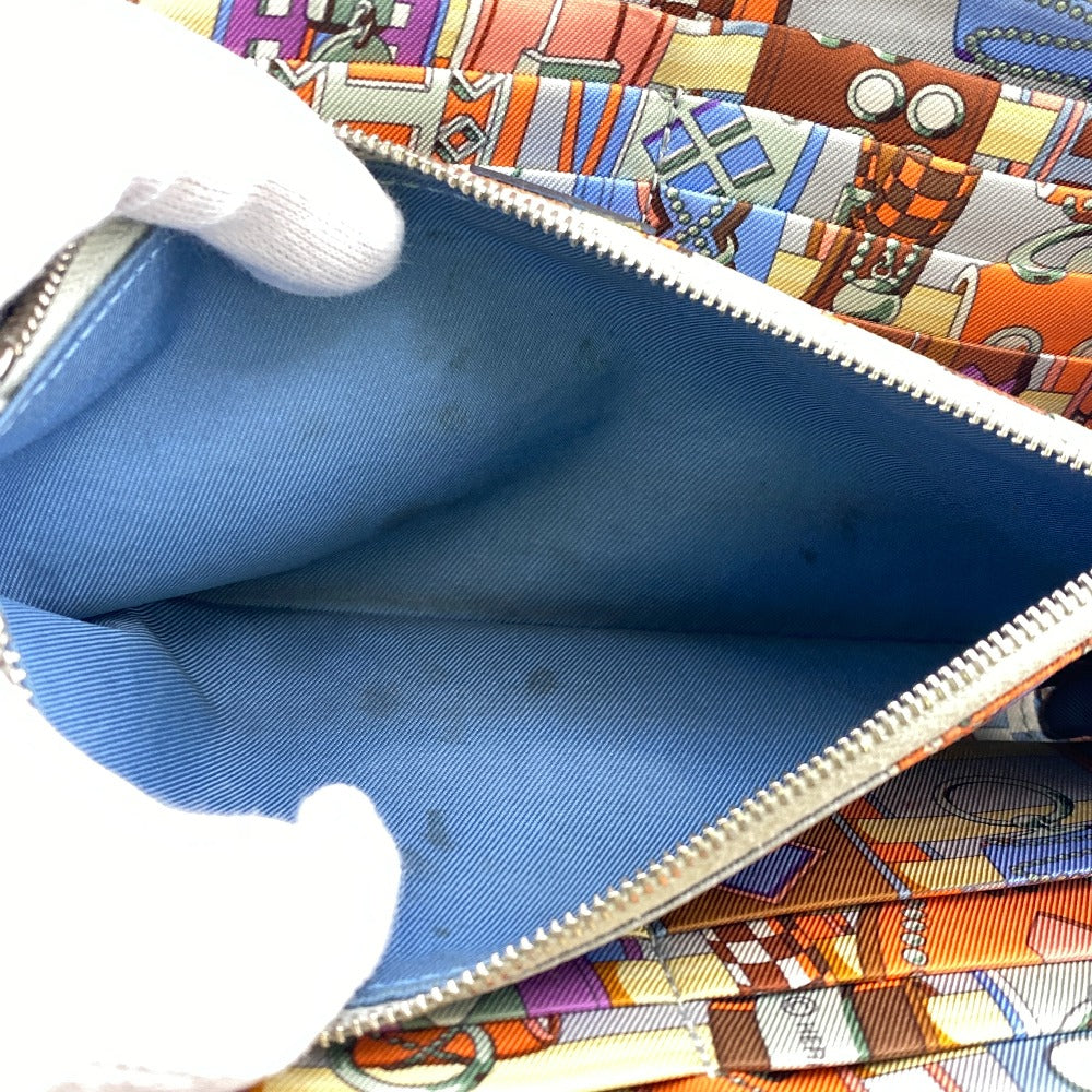 HERMES Long Wallet Purse Leather, Silk blue Azap Long Silk Inn