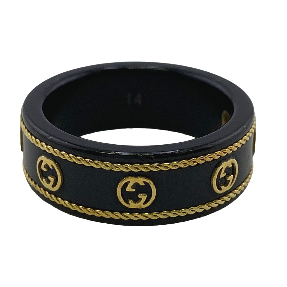 GUCCI Ring K18 Gold black Interlocking G
