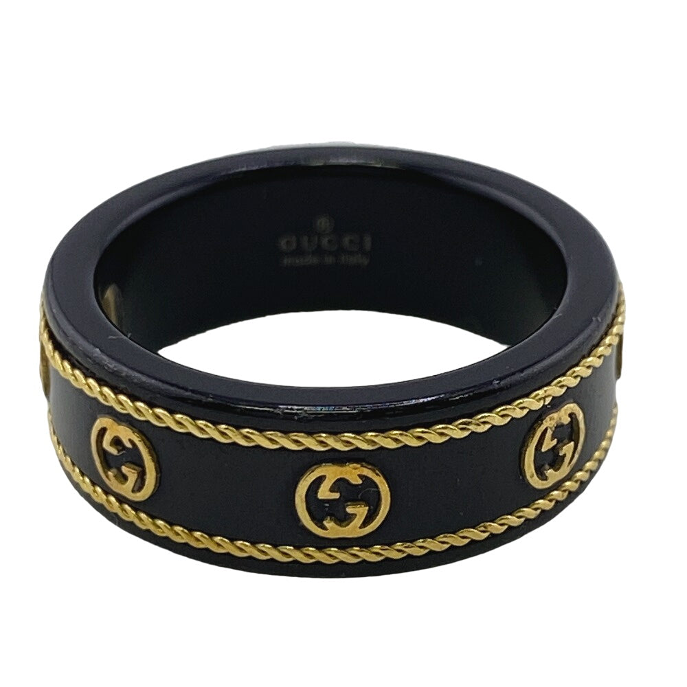 GUCCI Ring K18 Gold black Interlocking G