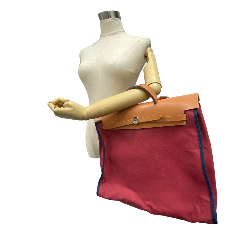 HERMES Handbag Leather, Canvas Brown Herbag Zip MM