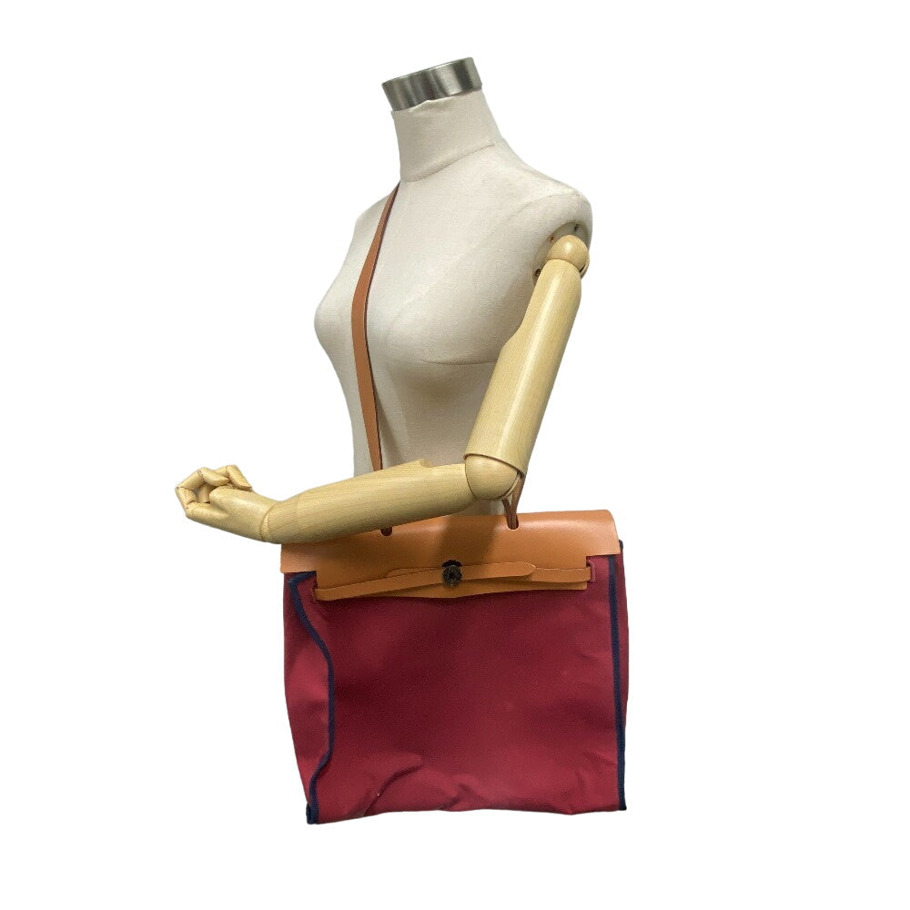 HERMES Handbag Leather, Canvas Brown Herbag Zip MM