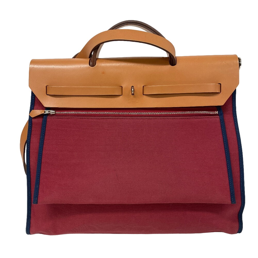 HERMES Handbag Leather, Canvas Brown Herbag Zip MM