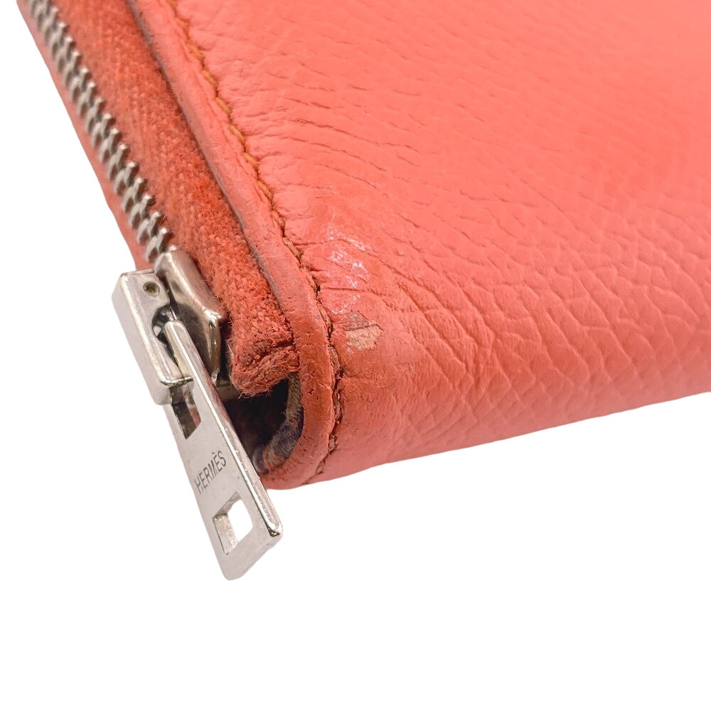 HERMES Long Wallet Purse leather pink Azap long silk in