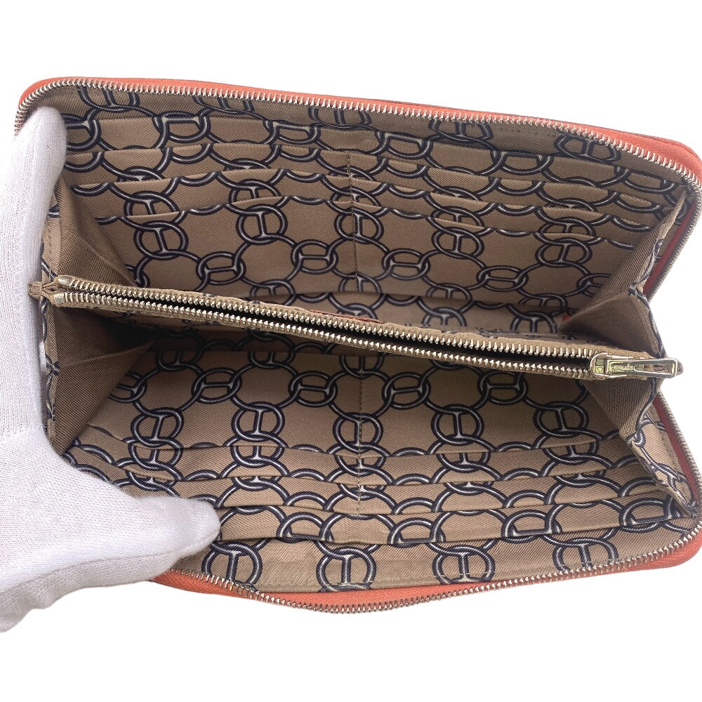 HERMES Long Wallet Purse leather pink Azap long silk in