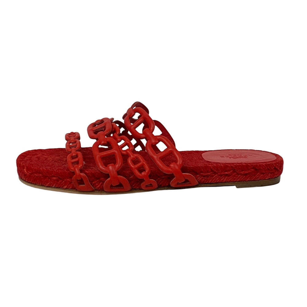 HERMES Sandals leather Red Espadrille Ancone Chene Dunkle 34