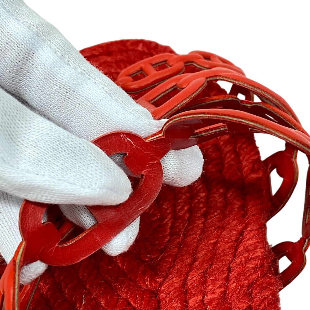 HERMES Sandals leather Red Espadrille Ancone Chene Dunkle 34
