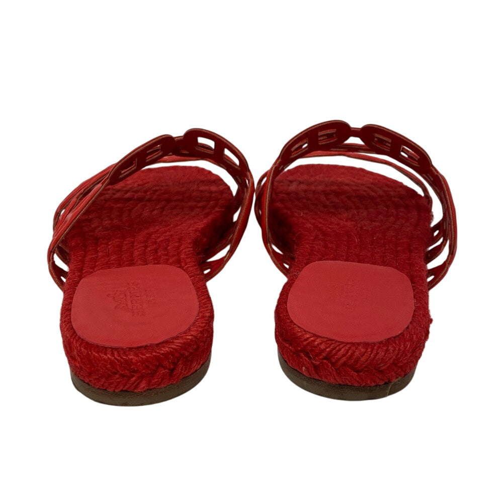 HERMES Sandals leather Red Espadrille Ancone Chene Dunkle 34