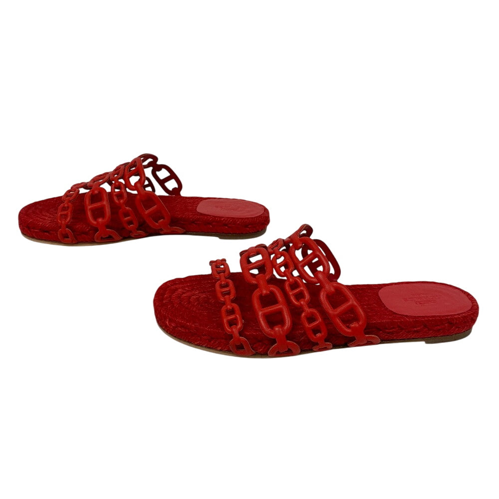 HERMES Sandals leather Red Espadrille Ancone Chene Dunkle 34
