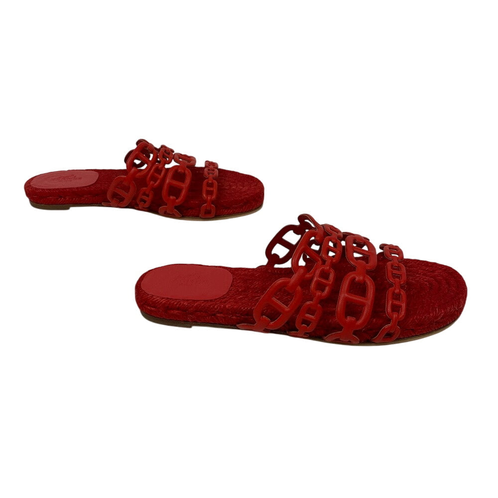 HERMES Sandals leather Red Espadrille Ancone Chene Dunkle 34