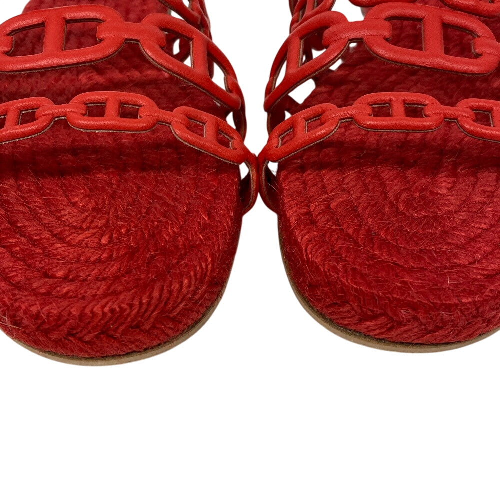 HERMES Sandals leather Red Espadrille Ancone Chene Dunkle 34