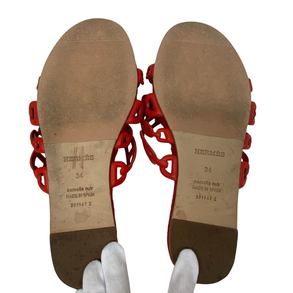 HERMES Sandals leather Red Espadrille Ancone Chene Dunkle 34