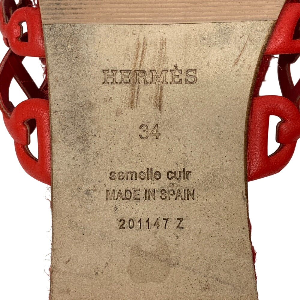 HERMES Sandals leather Red Espadrille Ancone Chene Dunkle 34