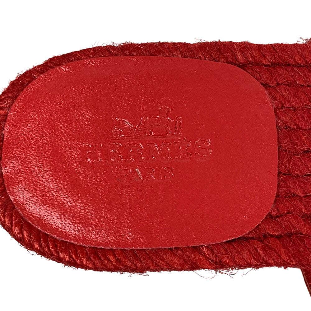 HERMES Sandals leather Red Espadrille Ancone Chene Dunkle 34
