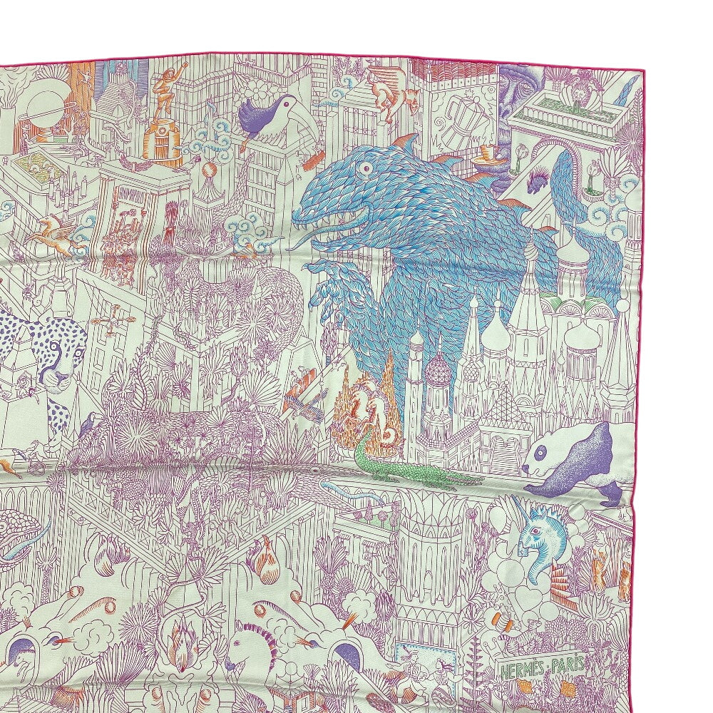 HERMES scarf silk pink Animapolis Animapolis Carre90