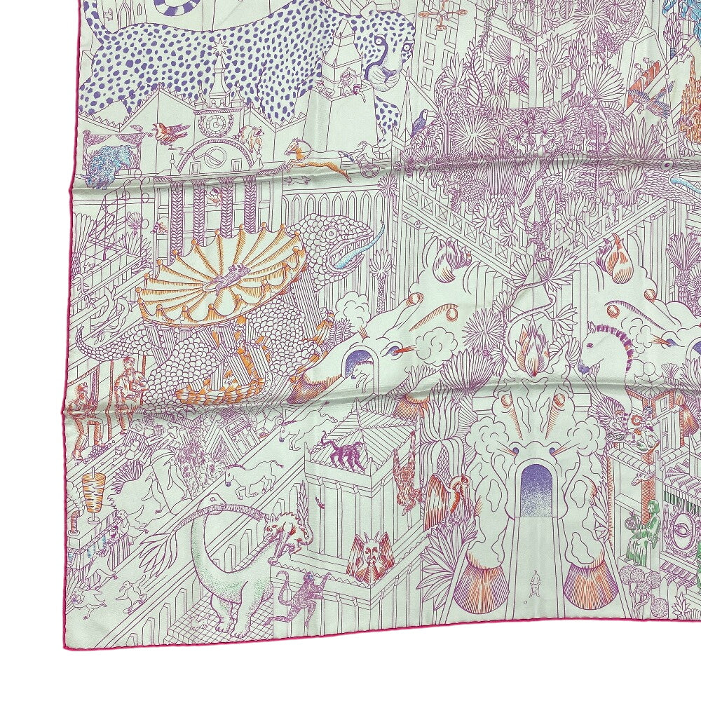 HERMES scarf silk pink Animapolis Animapolis Carre90