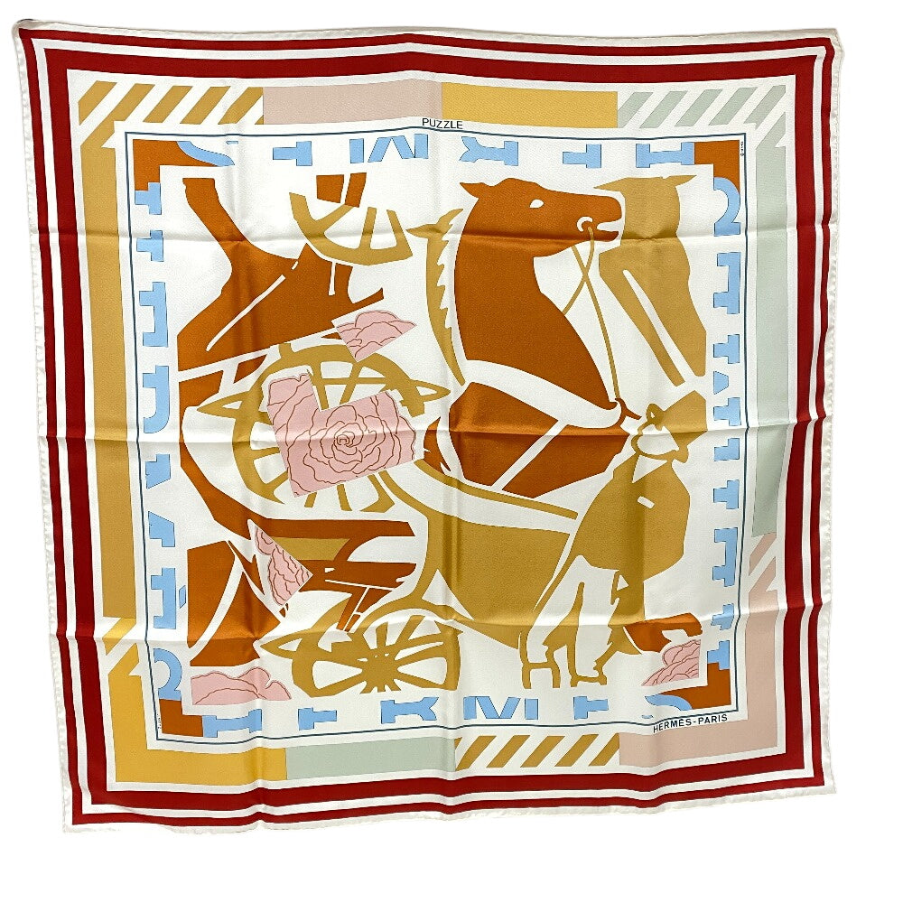 HERMES scarf silk white Carre