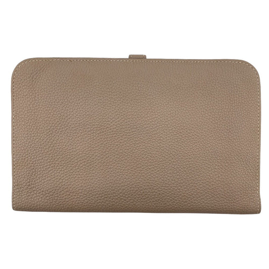 HERMES Long Wallet Purse leather beige Dogon GM
