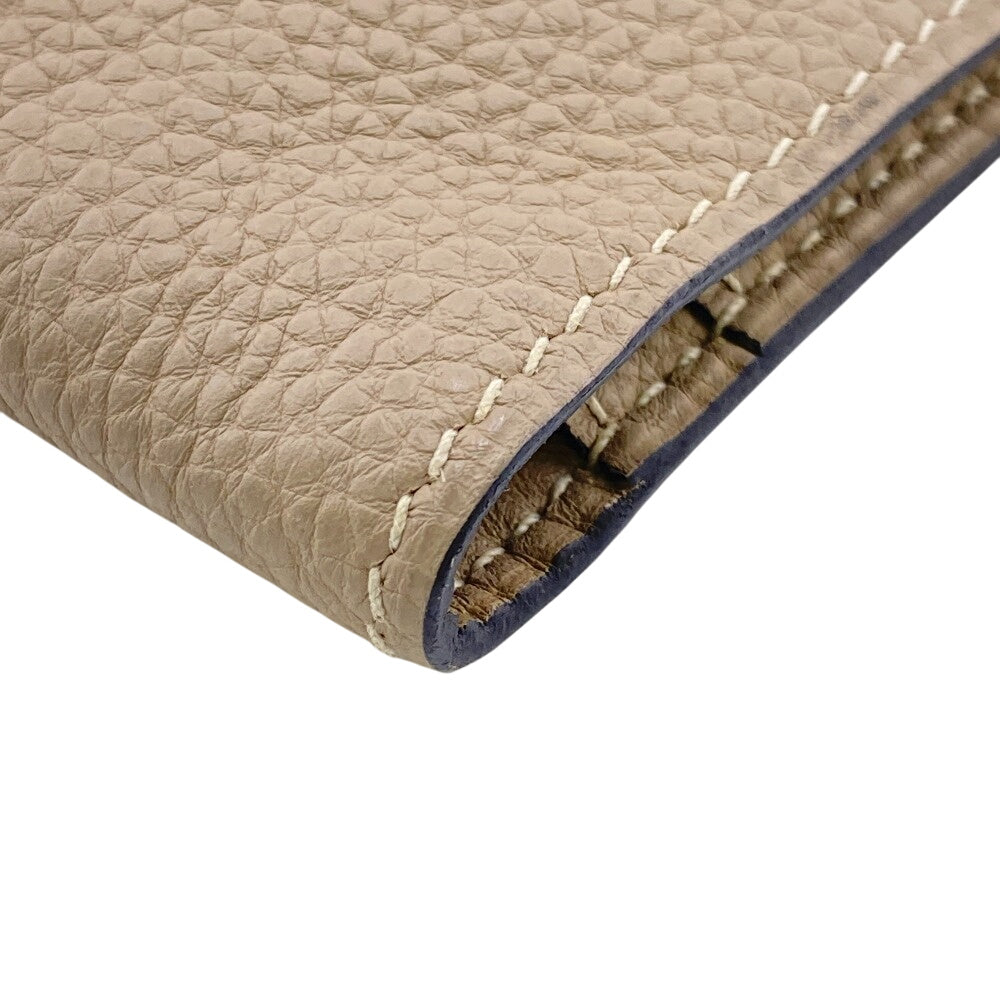 HERMES Long Wallet Purse leather beige Dogon GM
