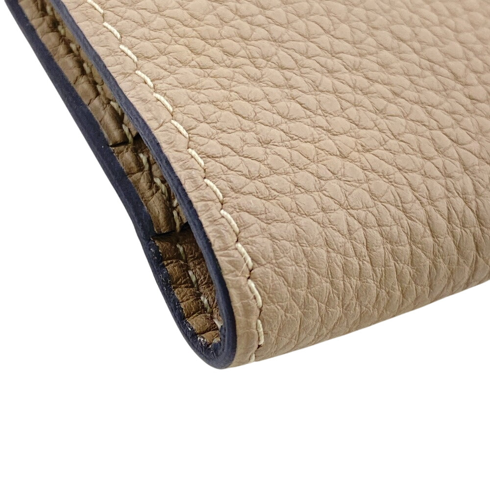 HERMES Long Wallet Purse leather beige Dogon GM