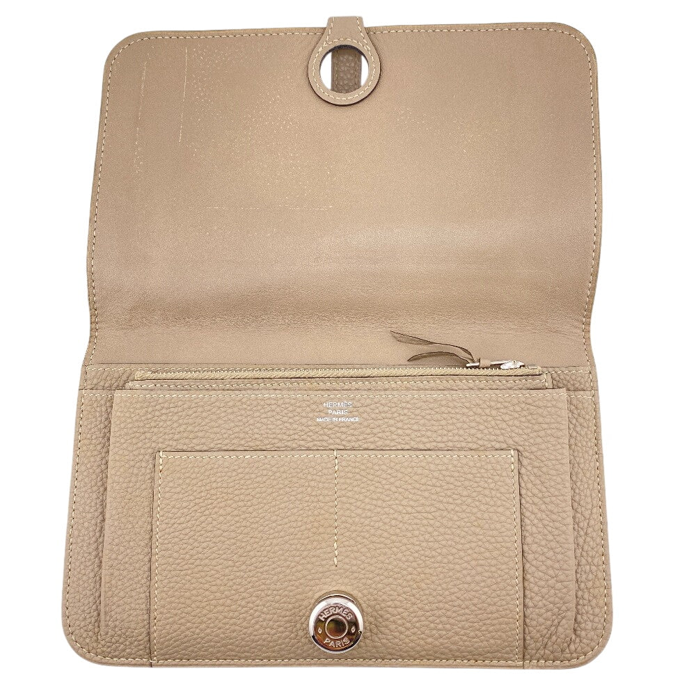 HERMES Long Wallet Purse leather beige Dogon GM