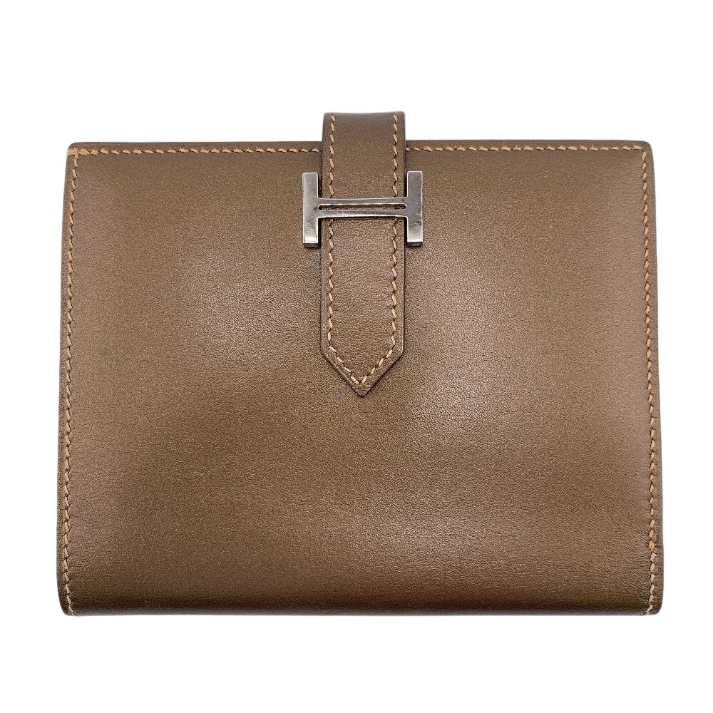 HERMES Bifold Wallet Calfskin Brown BEAN Compact
