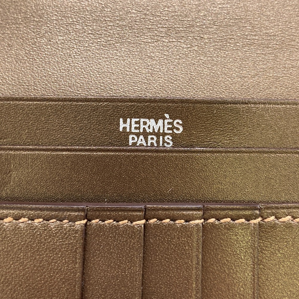 HERMES Bifold Wallet Calfskin Brown BEAN Compact