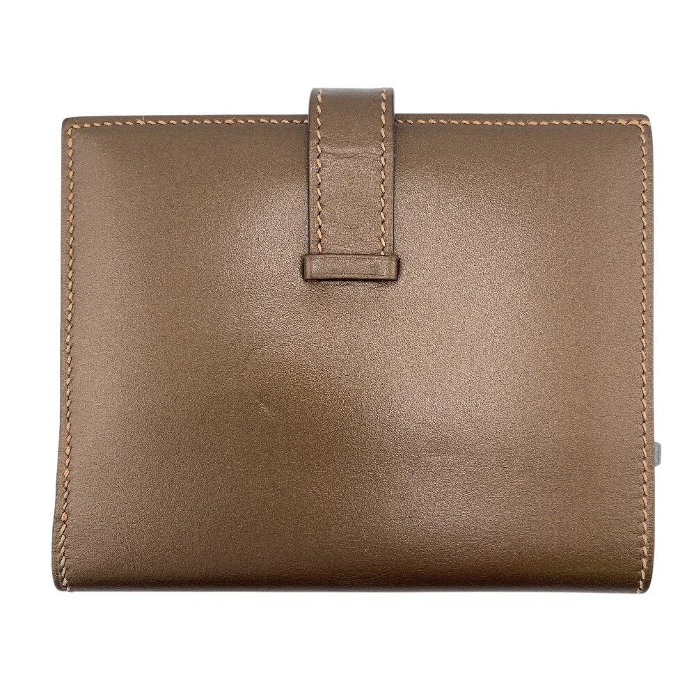 HERMES Bifold Wallet Calfskin Brown BEAN Compact