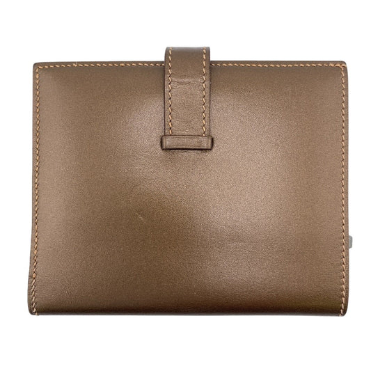 HERMES Bifold Wallet Calfskin Brown BEAN Compact