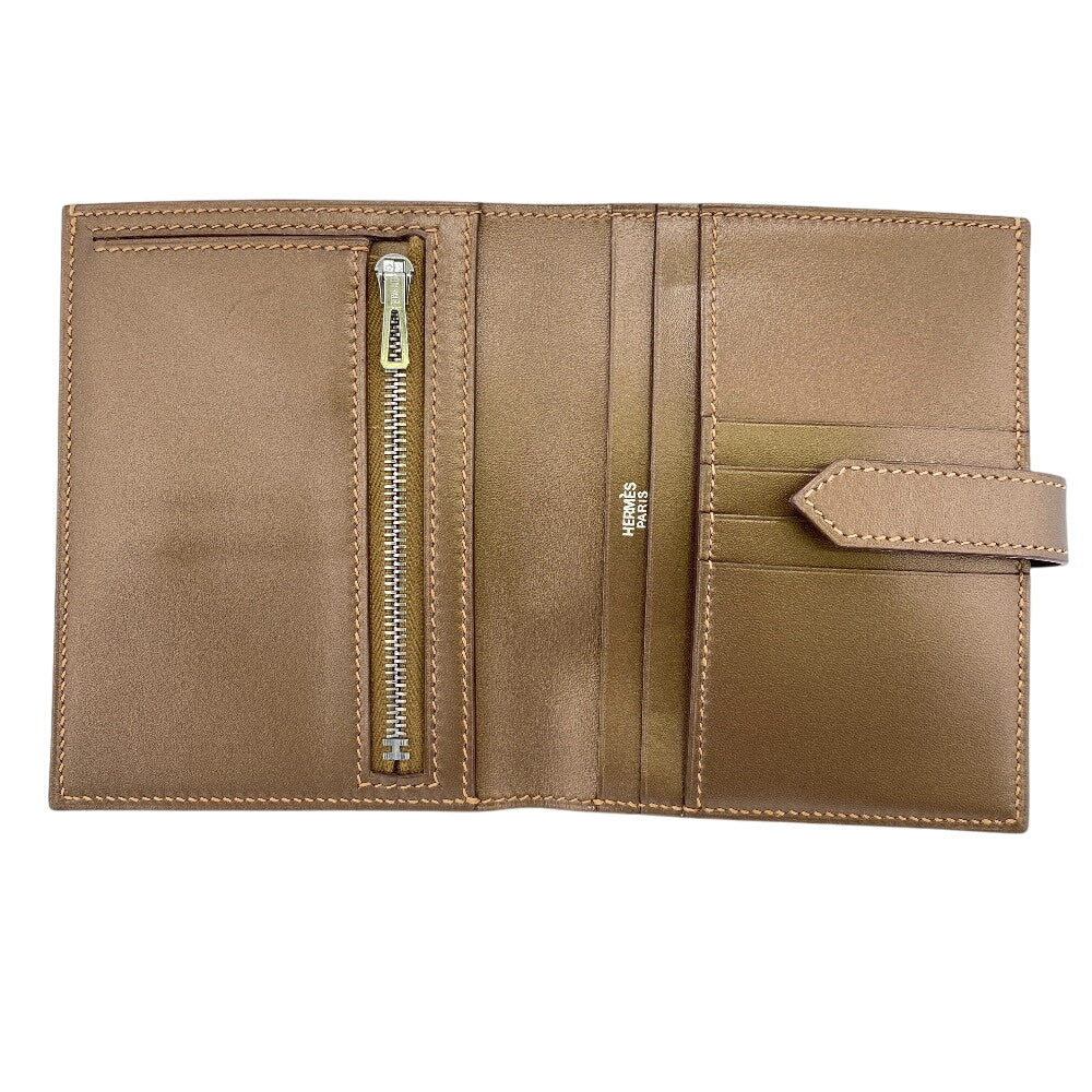 HERMES Bifold Wallet Calfskin Brown BEAN Compact