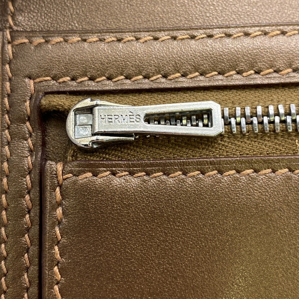HERMES Bifold Wallet Calfskin Brown BEAN Compact